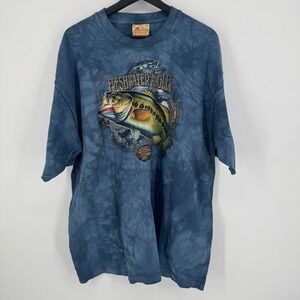 Vintage 2005 The Mountain Freshwater Angler Bass Fish Tie Dye T Shirt XL Y2K USA